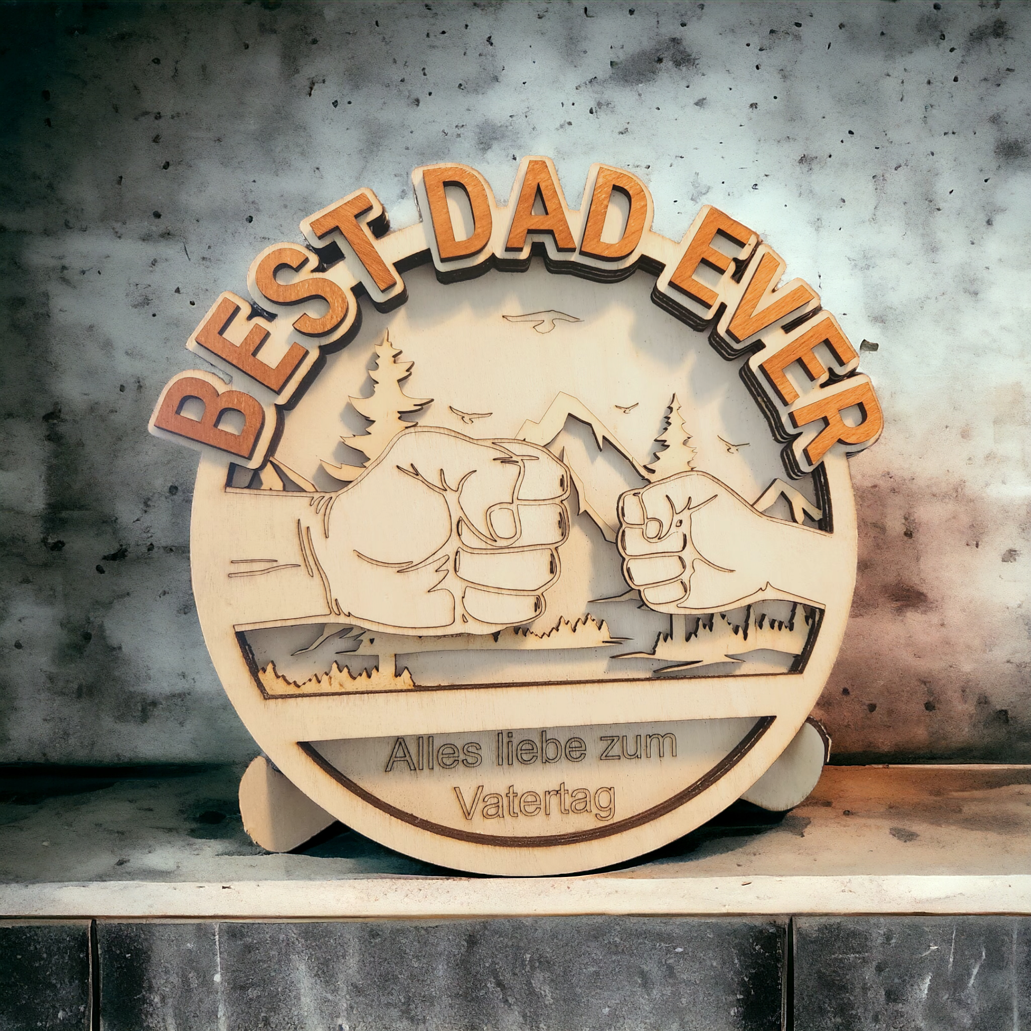 Personalisiertes 3D Holzbild mit Wunschtext – Geschenk für Papa