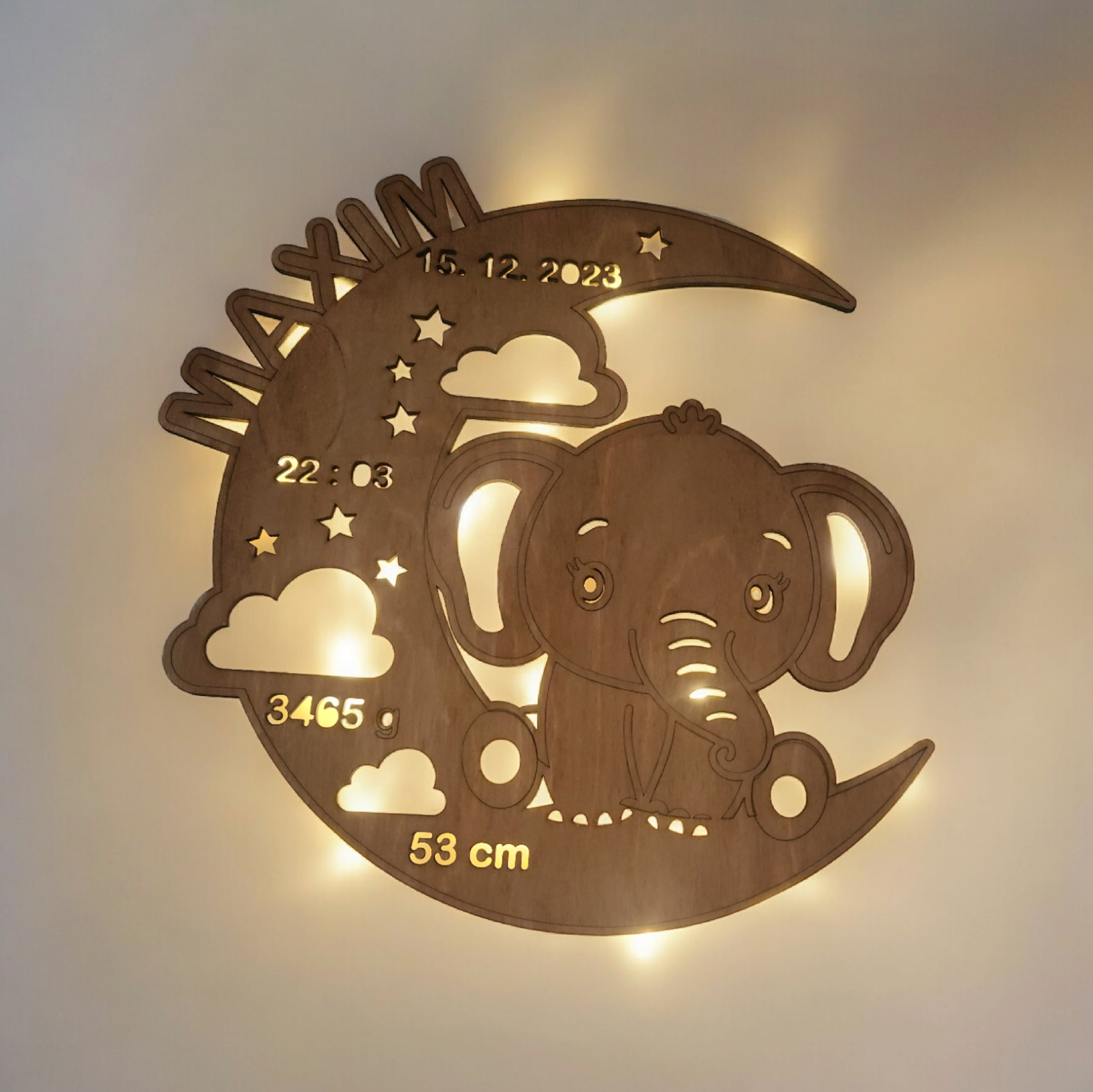 Personalisiertes LED Nachtlicht Elefant mit Name – Kinderzimmer Lampe
