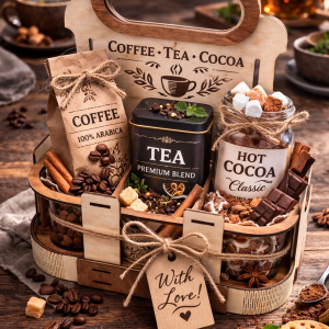 Vielseitiger Holz Geschenkkorb mit Wunschgravur