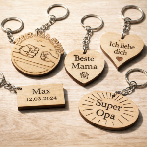 Personalisierter Schlüsselanhänger aus Holz mit Wunschtext