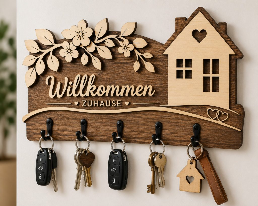 Schlüsselbrett "Wilkommen Zuhause" aus Sperrholz