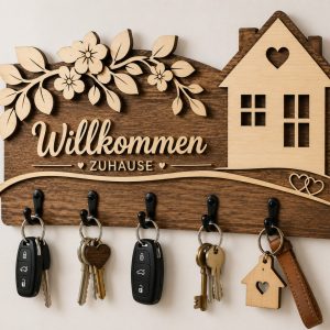 Schlüsselbrett "Wilkommen Zuhause" aus Sperrholz