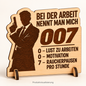 Holzschild „007 bei der Arbeit“ – lustiger Büro-Aufsteller