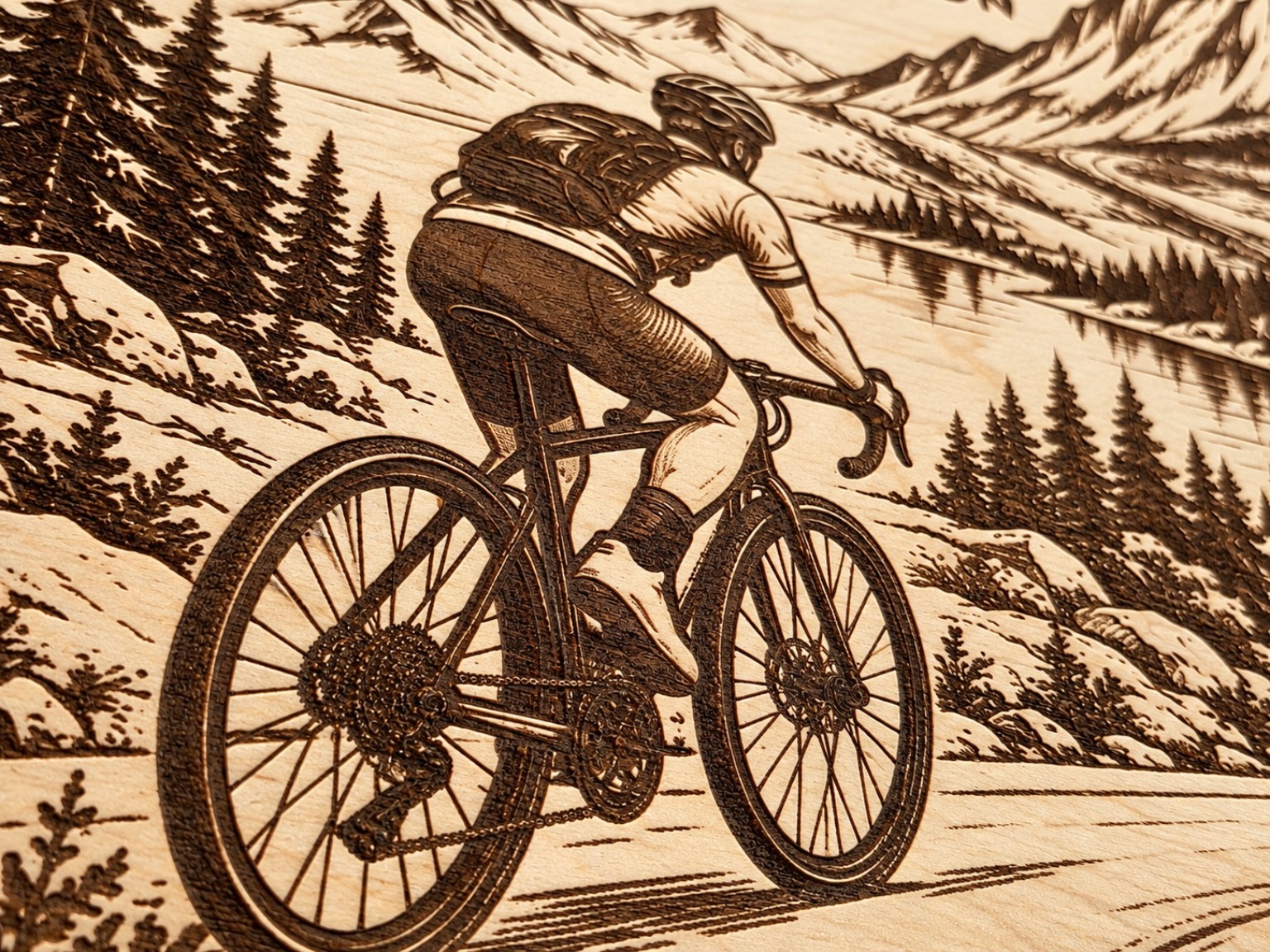 Detail eines gravierten Fahrradmotivs