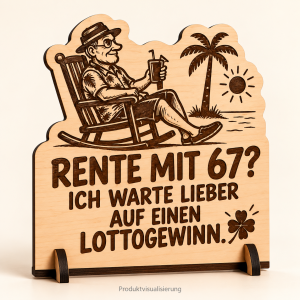 Holzschild „Rente mit 67?“ – humorvolles Geschenk