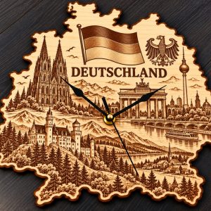 Holz-Wanduhr „DEUTSCHLAND“ – Deutschland mit Motivgravur