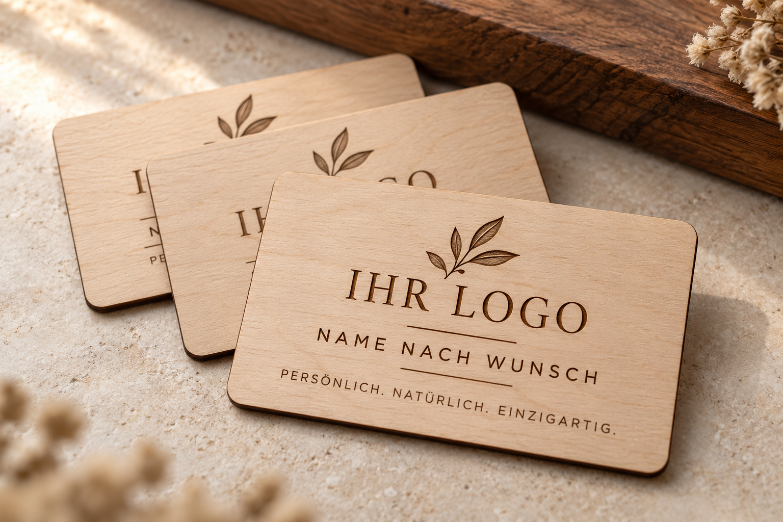 Holz-Visitenkarten mit Lasergravur – personalisiertes 10er-Set