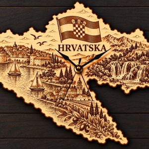 Holz-Wanduhr „HRVATSKA“ – Kroatien mit Motivgravur