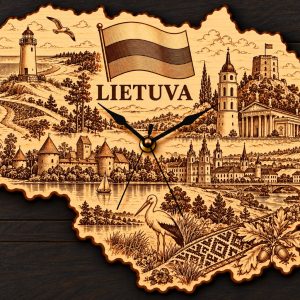 Holz-Wanduhr „LIETUVA“ – Litauen mit Motivgravur