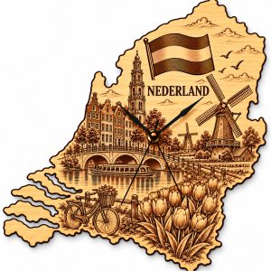 Holz-Wanduhr „NEDERLAND“ – Niederlande mit Motivgravur