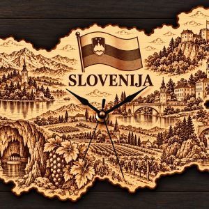 Holz-Wanduhr „SLOVENIJA“ – Slowenien mit Motivgravur