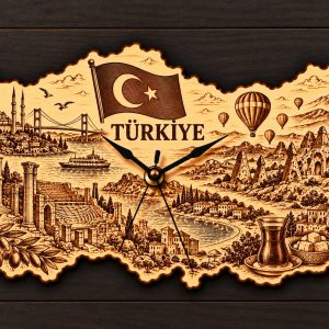 Holz-Wanduhr „TÜRKİYE“ – Türkei mit Motivgravur